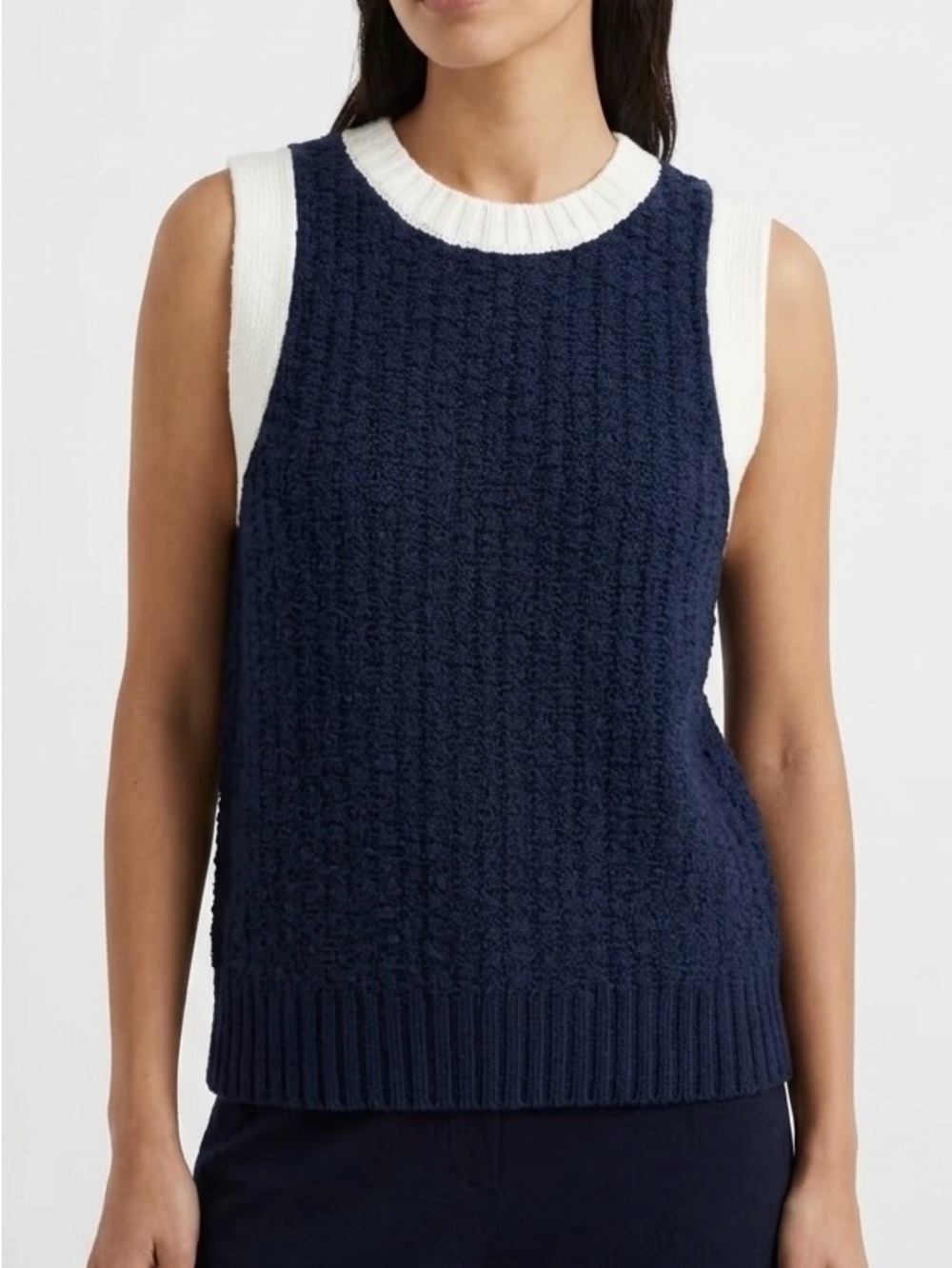 Michael Stars Sia Sleeveless Sweater Vest Navy Blue Textured Knit Modern Prep M